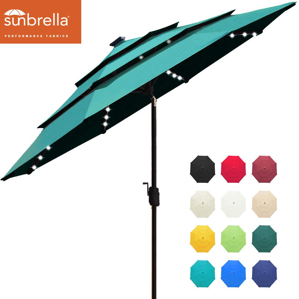 EliteShade USA 10-Year-Non-Fading Solar 9ft 3 Tiers Market Umbrella with 80 LED Lights Patio Umbrellas Outdoor Table with Ventilation,Teal