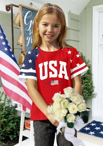 Image of Ithalt Boys Girls USA Shirts Kids 4th of July Shirts American Flag Tshirt Patriotic Top Independence Day Outfit 5-13y