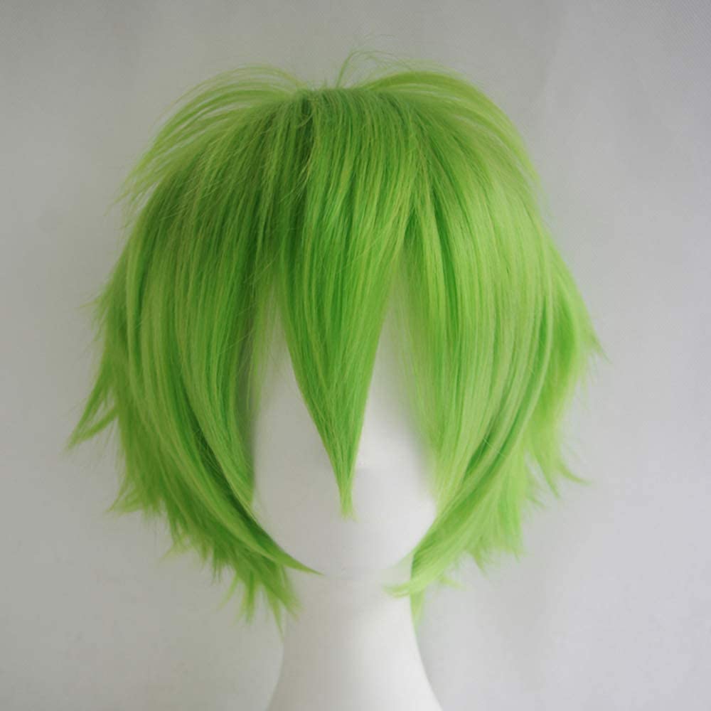 Gairyan Perücke Grün Kurze Perücke Anime Cosplay Wig Perücke Damen Perücke Herren kinder Unisex Synthetische Gerade Perücken Halloween Kostüm Perücke Karneval mit Perückenkappe, Hellgrün
