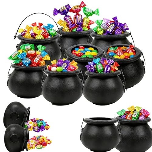 12 Stücke Hexenkessel, Halter Hexe Schale kleine Süßigkeiten Eimer, Candy Bucket a Witches Cauldron Kunststoff, Mini Hexenkessel Mit Griff Kessel für Schüssel Dekokessel, Hexenzubehör