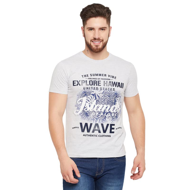 cantabil Men Grey Cotton Blend Round Neck Half Sleeve Printed T-Shirt (P_MTSH00313_Greymelange)-picture-12