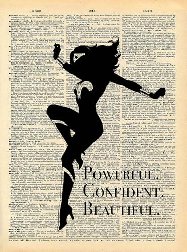 Powerful Woman Art - Confident Beautiful Powerful Quote - Vintage Dictionary Print 8x10 inch Home Vintage Art Abstract Prints Wall Art for Home Decor Wall Decorations Ready-to-Frame
