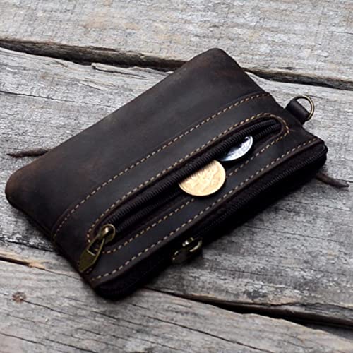 JJNUSA Genuine Leather Zipper Coin Purse for Men, Credit Card Case Holder, Mens Tray Purses Coin Purse Cash Change Wallet Car Smart Holder Money Pouch Darkbrown 6