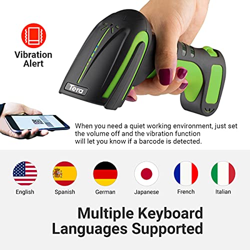 Image of Tera Barcode Scanner Wireless with Stand: Industrial Drop-resistant Green