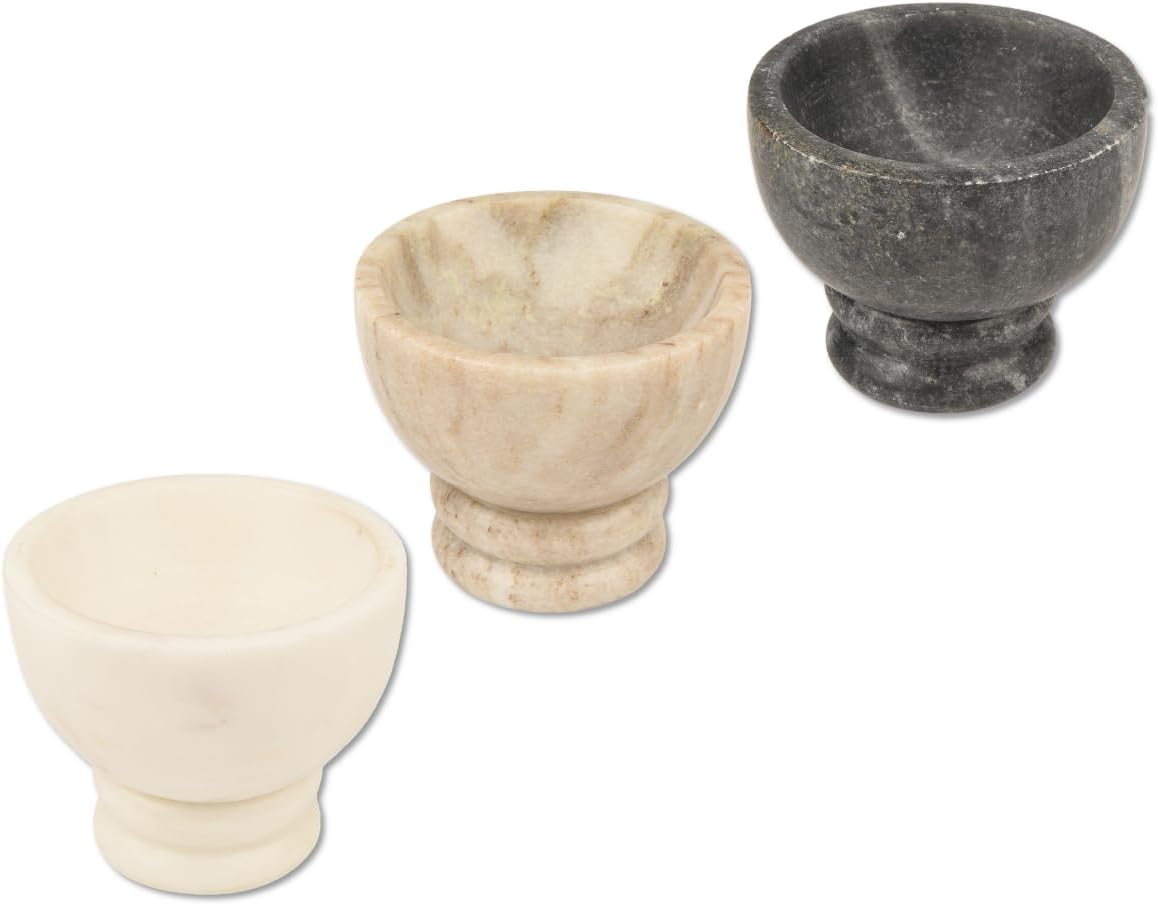 Cruiser’s Caché S/3 Marble Salt Cellars or Dipping Bowls with Gold Spoons