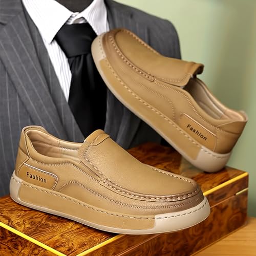 Men's Leather Slip On Casual Loafers Hand Stitched Lightweight Anti-Slip Soft Sole Moccasins Comfortable Driving Walking Shoes for Work Travel2