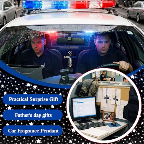 Image of Fumete 24 Pcs Christian Police Gifts for Man Bless The Peacemakers Cross Car Air Fresheners Religious Fresh Scented Hanging Ornaments Gifts for Policemen Office Birthday Retirement Party Favors