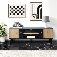 Hometopia TV-Lowboard 140 cm, Schwarz mit Türen in Holzoptik – Ansicht 5