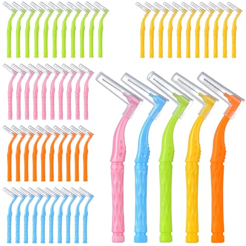 52 Stück Interdentalbürsten, Zahnzwischenraumbürsten mit Rutschfestem Griff, Dentalbürsten in 5 Größen für Zahnreinigung Zwischenräume Mundreinigung Zahnspangen, 5 Farben