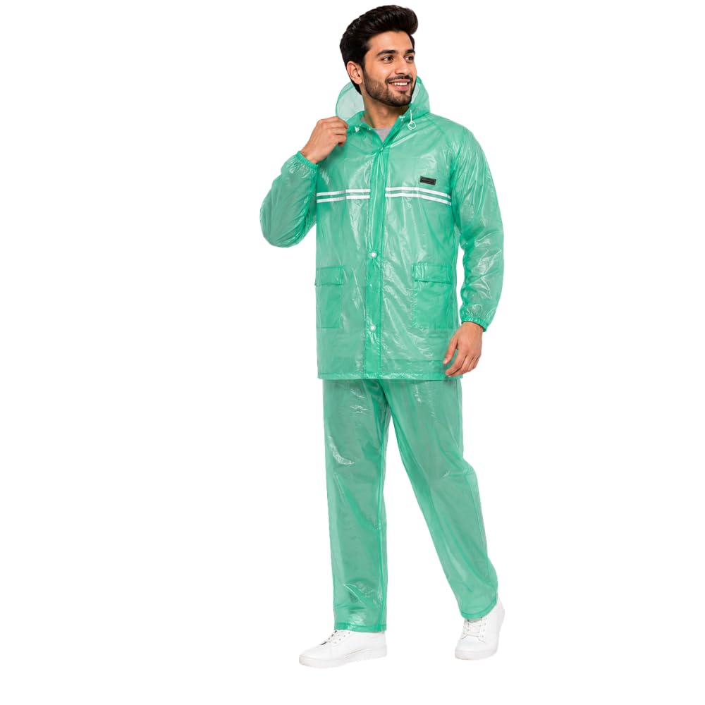 (𝐒𝐩𝐞𝐜𝐢𝐚𝐥 𝟏𝟓 𝐘𝐞𝐚𝐫𝐬 𝐖𝐚𝐫𝐫𝐚𝐧𝐭𝐲 Waterproof Rain Suit for Men, Hooded Rubberised Polyester Raincoat with Jacket & Pant Set, Lightweight Reusable Full Body Rainwear for-image-9