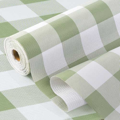 Insigoo Practical Gingham Green Shelf Liner, Non-Adhesive Drawer Liner Non-Slip Cabinet Liner for Kitchen, Pantry, Cupboard, Tool Box, Bathroom Organizing (11.8" x10ft)
