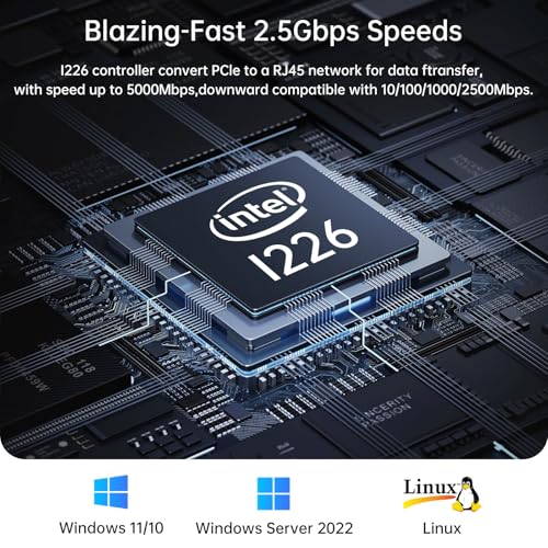 Image of 2.5Gb PCIe Network Card with Intel I226-V Chip, 2500M /1000M /100M Network Adapter NIC, PCIe 3.1 X1, PCI Express Gigabit Ethernet Card for Windows 10 /11, Linux Kernel 5.16.18 /RHEL8.6, VMware ESXi8.0