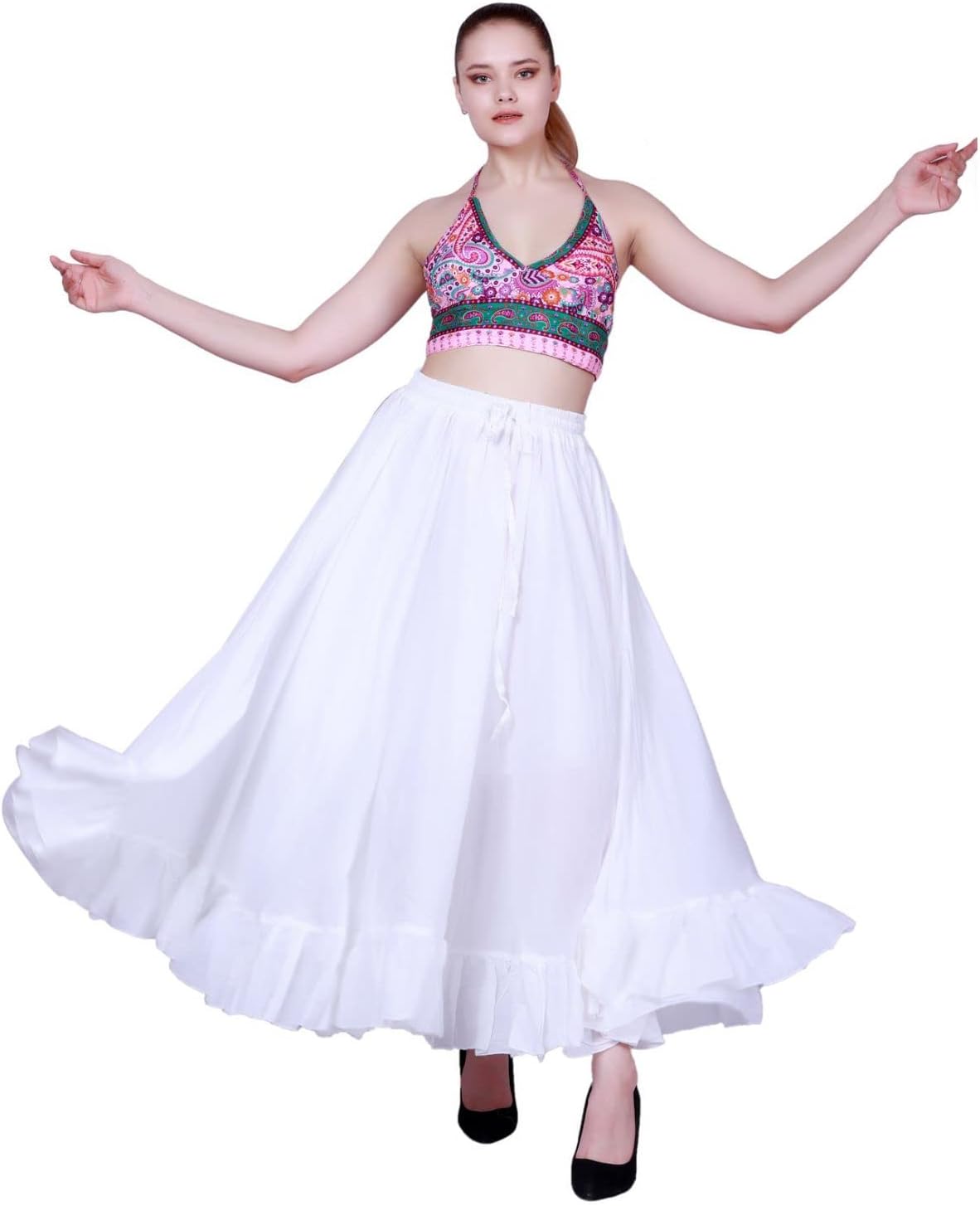 Wevez Women’s 15 Yard Cotton Maxi Skirt – Elastic Waist Flowy Skirt for Belly Dance, Boho Festival & Summer Holiday - Image 6