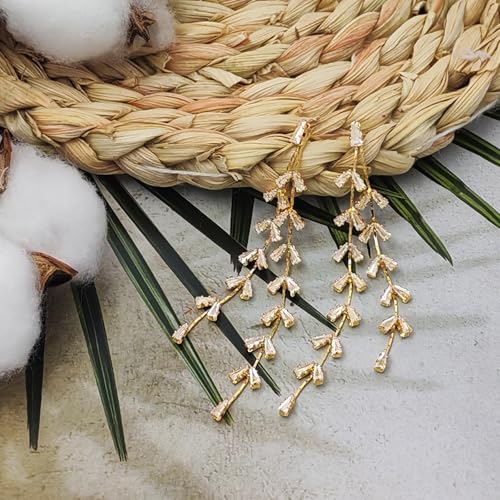 Wedding Dangle Earrings for Women Vine Earrings for Wedding, Cubic Zirconia Rhinestone Dangling Earring Crystal Drop Earring Prom Party Jewelry Gifts4