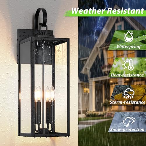 Image of BesLowe 25 inch Extra Large Outdoor Wall Light, 4-Light Black Exterior Sconce