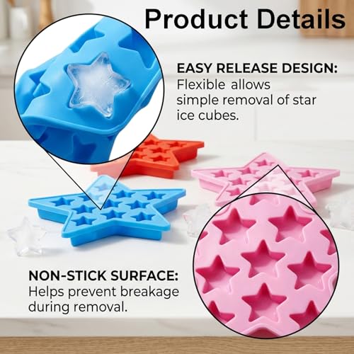 Set de 3 cubiteras estrella para hielo color rosa rojo azul miniatura 3