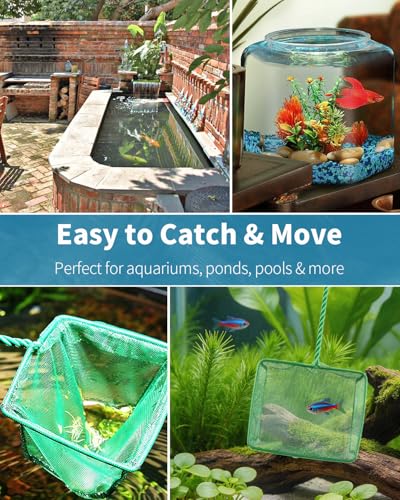 Image of Pawfly Aquarium Fish Net with Braided Metal Handle Square Net with Soft Fine Mesh Sludge Food Residue Wastes Skimming Cleaning Net for Fish Tanks Small Koi Ponds and Pools