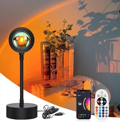 Lampe De Projection Coucher De Soleil - LED RGB 16 Couleurs, Bras Flexible 360°, Ambiance Romantique