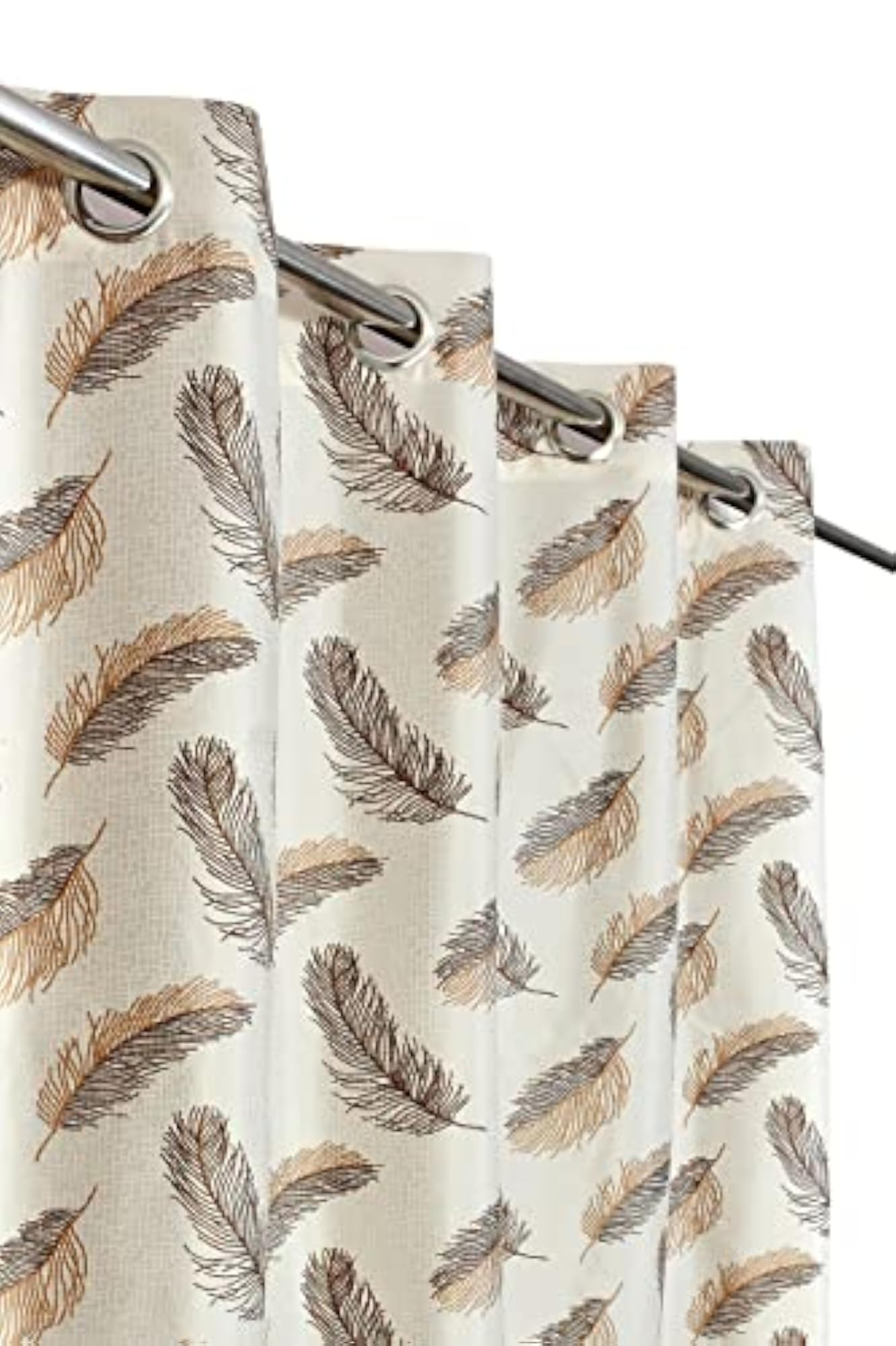 Polyester Eyelet Printed and Solid Curtains, Semi Sheer, Brown, 7 Feet