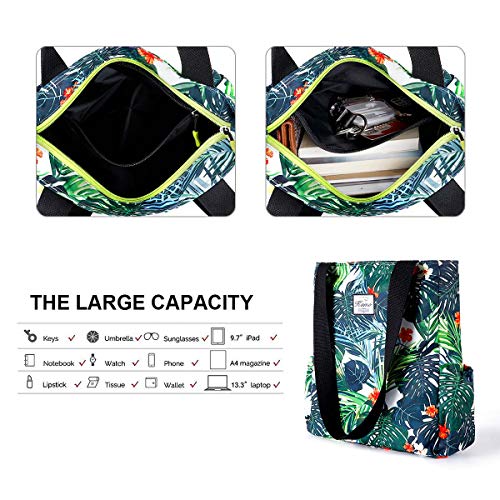 Image of KAMO Floral Tote Bag - Waterproof Lightweight Handbags Travel Shoulder Bag for Hiking Yoga Gym Swimming Travel Beach