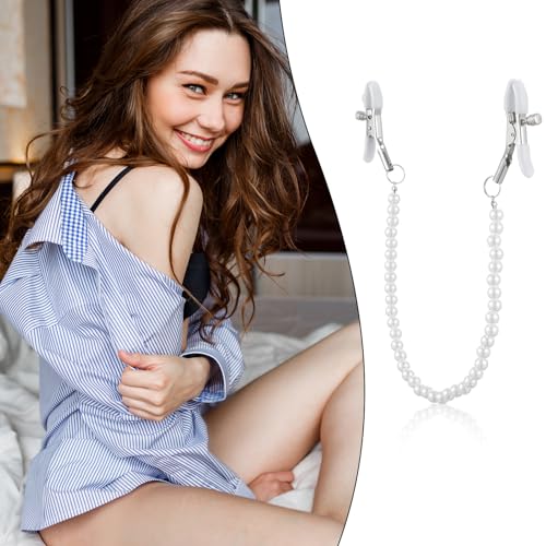 Pearl Nipple Clamp Stainless Steel Adjustable Nipple Clips Non Piercing Nipple Jewelry, Body Chain for Women Body Jewelry with Chain Necklace Fake Nipple Piercing Rave Accessories4