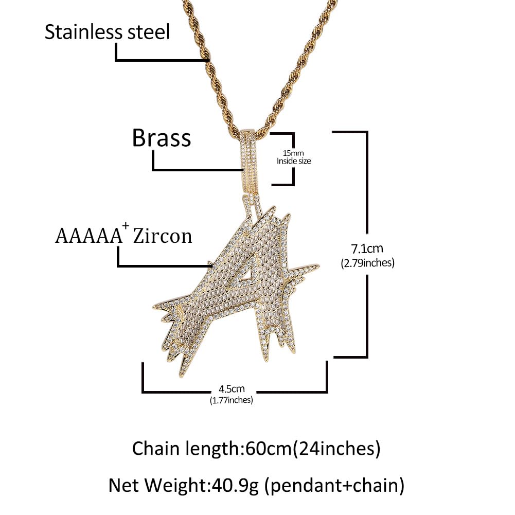 Collana Iced Out con ciondolo personalizzato a lettere grandi, collana con nome personalizzato per uomo, placcata in oro 18 carati con zirconi 5A ciondolo con iniziale dell'alfabeto