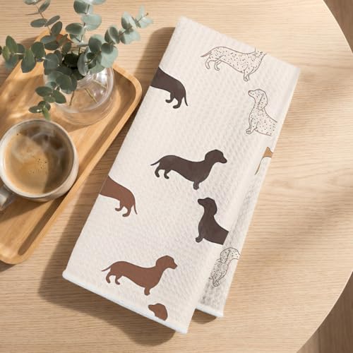 Image of 4 Pcs Cute Dachshund Kitchen Towels, Dachshund Gifts Reusable Dish Towels 4