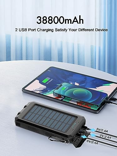 Solar-Charger38800mAh-Portable-Solar-Power-BankWaterproof-External-Backup-Battery-Power-Pack-Charger-with-2-USBLED-Flashlights-Compatible-with-iPhoneTabletAndroidSuitable-for-Outdoor-Camping