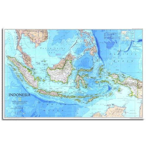 BOnpur Póster de mapa de Indonesia en lienzo, impresiones artísticas de pared para decoración del hogar y la oficina, sin marco, 18 x 12 pulgadas