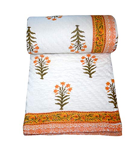 thehandicraftworld Floral Bedding Tulip Summer Floral Bedspread Twin King Size Orange White Flower Quilts Soft Breathable Thin Coverlet Bedding Cover (Twin - 60x90 Inch)