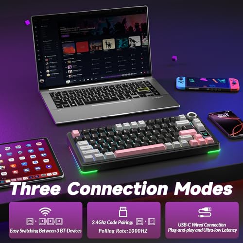 Image of AULA S75 PRO Wireless Mechanical Keyboard with Screen&Knob, 75% Hot Swappable Gaming Keyboard with Pre-lubed Switches, RGB Backlit, PBT Keycaps Creamy Sounding Pc Gaming Keyboards