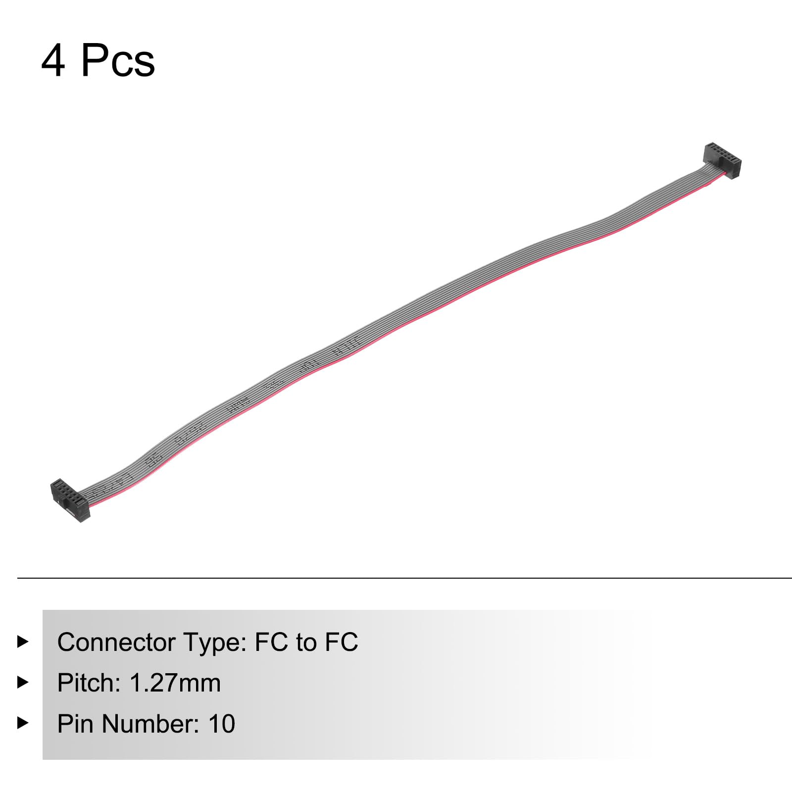 QUARKZMAN Cavo a Nastro Piatto Idc a 10 Pin, Passo 1,27 mm, connettore Fc a Fc, Lunghezza 20 cm, Filo Grigio per Computer, display Led, Dvd, confezione da 4 Pezzi