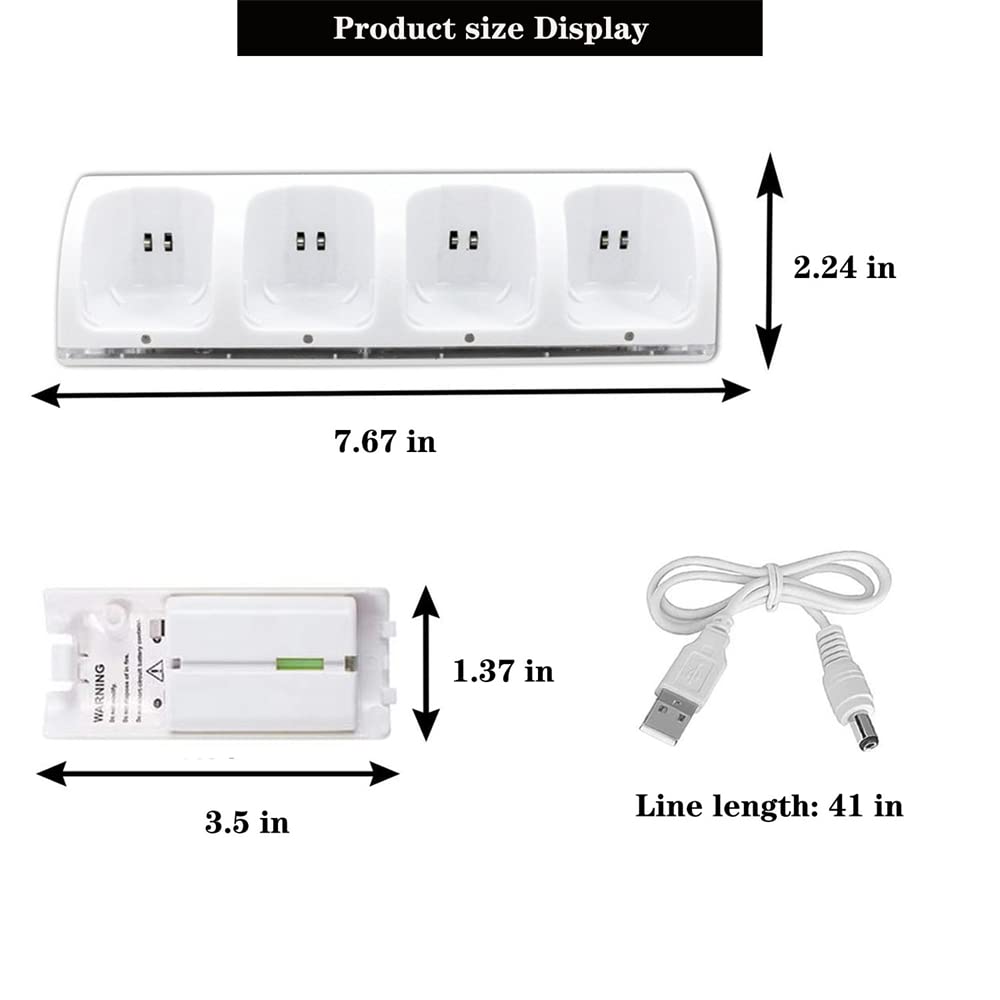 Batteries 2800mAh pour Manette Wii, Station de Charge 4 en 1, Station de Charge avec 4 Batteries Rechargeables et indicateurs LED pour télécommande Wii (Noir)