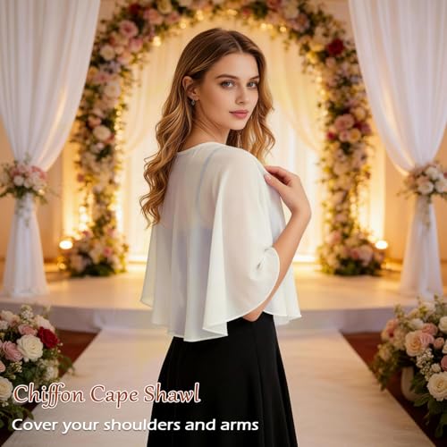 Image of Ciormis Chiffon Capelet Women's Soft Shawls and Wraps for Evening Dresses, Wedding Formal Dress Shawl Cape Cover up