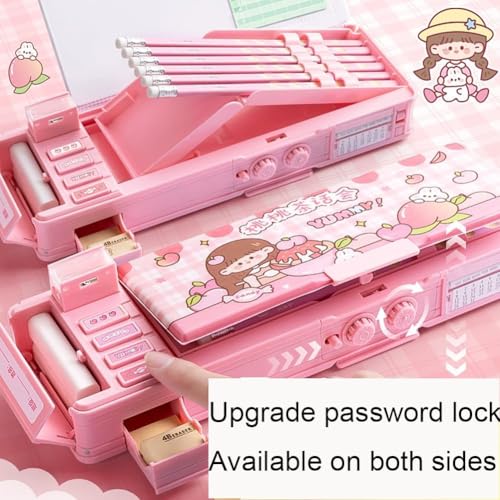 Image of KiddieWorld Plastic Password Lock School Students Pencil Box with Inbuilt Sharpener,Cute Cartoon Stationary Compass For Boys,Geometry Case For Kids Girls,Best For Gifts(Password Space Travel Black)