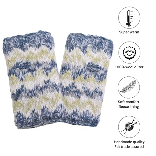 Pachamama Women Wool/Mohair Hand Warmers Sherpa Fleece Lined HandknittedSoft Stripe One-Size Handmade ExtraWarm Fair Trade (Spruce) - Image 2