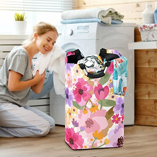 Qwthum Laundry Basket Laundry Hamper Large Collapsible Bag Waterproof Clothes Basket Laundry With Handle Durable Upright Well Dirty Holder For Clothes Toys In Bedroom Dorm Nursery Floral Purple #TOP6