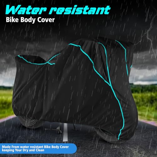 Image of Water Resistant Bike Cover Dustproof UV Protection Bike Body Cover for Hero Splendor Plus All-Weather Protection with Aqua Blue Piping - (Black)