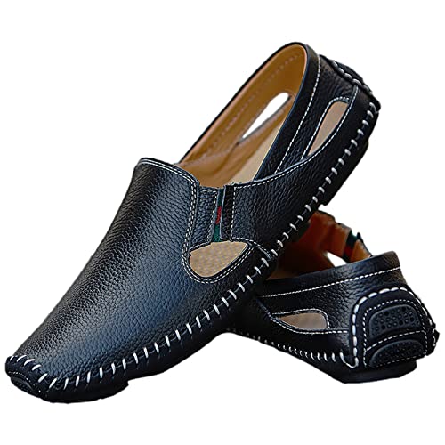 rismart Men's Leather Driving Loafers Comfort Slip on Moccasin Walking Shoes4