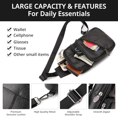 Daily Sling Bag for Men and Women, Small Leather Crossbody Chest Bag with Adjustable Straps, Lightweight Casual Backpack for Traveling Hiking3