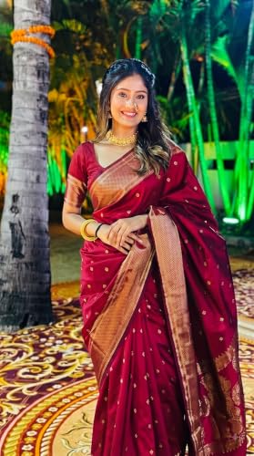 Image of C J Enterprise Women's Banarasi Saree Pure Kanjivaram Style Silk Saree With Blouse Piece for Wedding (BS09)