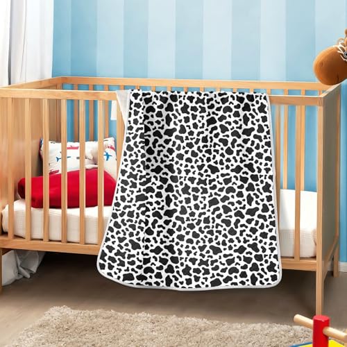 Image of Baby Swaddle Blanket for Baby Girls and Boys Soft Warm Security Bed and Play Blanket for Infant Toddler Kid Crib Bedding 30X40in Simple Cow Print Pattern