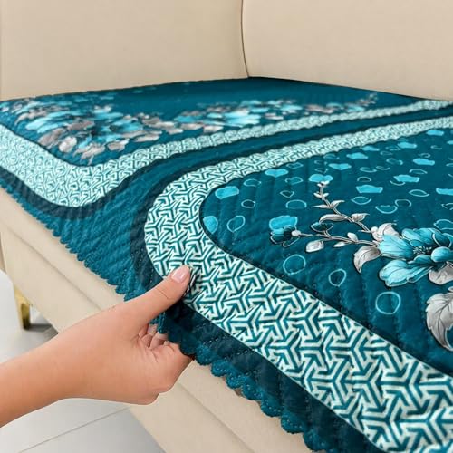 Image of Homerz 'Brooklyn Series' Premium Sofa Cover | Quilted Floral Design | Non-Slip Washable Sofa Protector | Soft Anti Slip Fabric (Teal, 5 (3+2) Seater, Only Seat Cover)