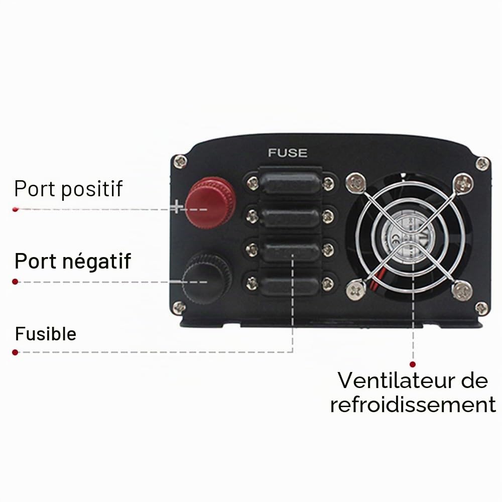 Yinleader Convertisseur 12V 24V à 220V 230V 1500W (3000W Crête), Onduleur Voiture Camion Auto-Détection avec 2 Prises EU, Écran LCD, USB, Idéal pour Camping-Car et Voyage