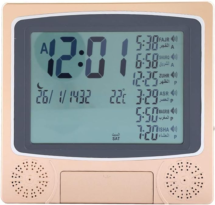 Azan Clock, Prayer Times Table Clock, Automatic Islamic Muslim Digital Azan Wall Alarm Clock with Makkah Music & Azan Time Remind, Mosque Decorative Clock, Support Temperature Display