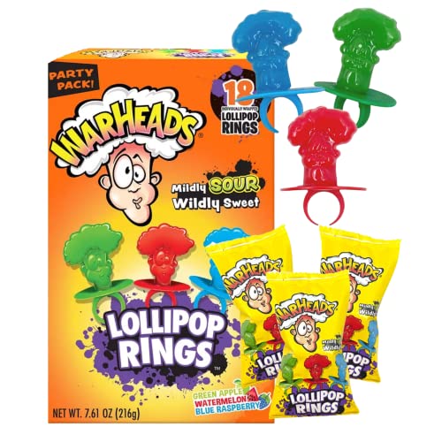 Valentine's day Classroom Exchange Pass Out Candy Warheads Lollipop Rings, 18 Suckers, 7.61 Ounces