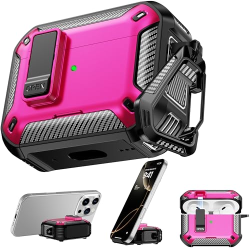 Image of RFUNGUANGO AirPods Pro 2 Case with Lock Phone Stand Magsafe, Rose Red