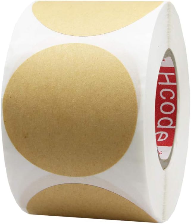 Hcode 2'' Natural Circle Price Stickers Kraft Paper Dots Labels Brown Target Pasters Adhesive Writable and Printable Thermal Transfer Labels 500 Pieces Per Roll (2 inches)