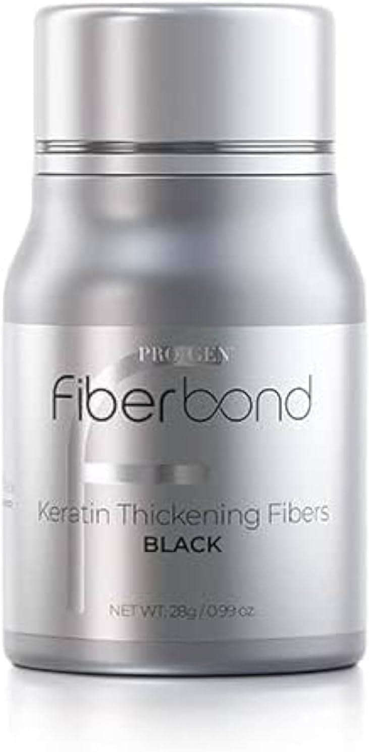 Progen Fiberbond Hair Thickening Fibers, Instantly Conceal & Thicken Thinning or Balding Hair Areas, For Men and Women. (28G, Black)