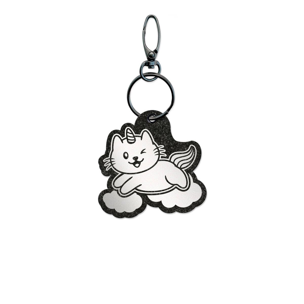 Reflexy Flying Unicorn Cat Reflector Pendant – Recycled Felt Pedestrian Reflector Reflector Pendant Unicorn Cat Fly Magic Dream Dream Kitten Cloud